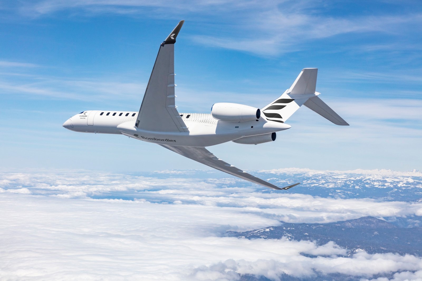Bombardier Global 7500 flying above a cloud bank