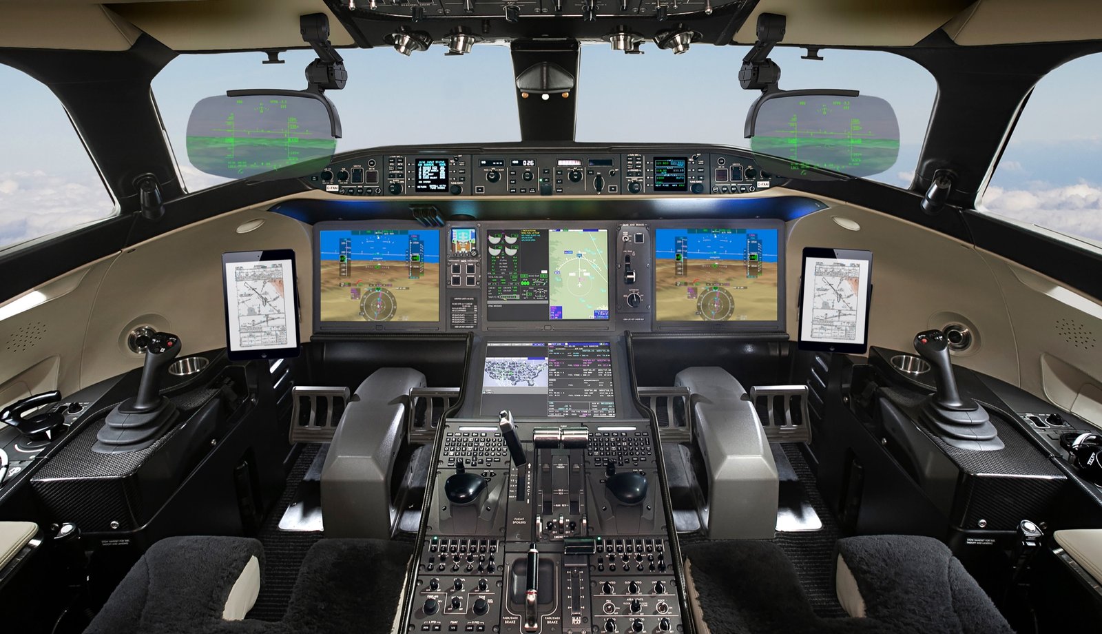 Bombardier Global 7500 cockpit with dual head-up displays